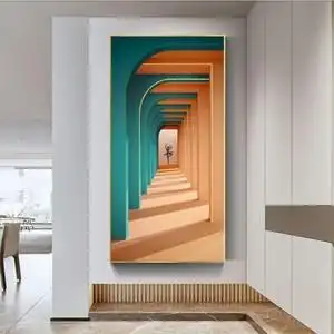 三d立体墙贴画现代简约玄关装饰画走廊竖版挂画入户尽头延伸空间