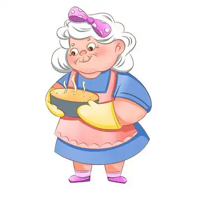 卡通老人老奶奶做蛋糕生活png素材