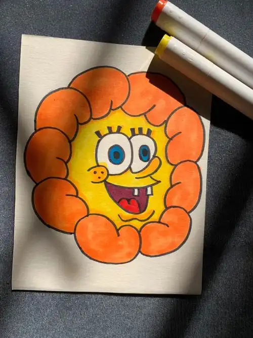 马克笔可爱的海绵宝宝简笔画