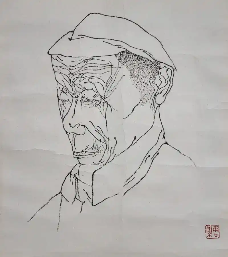 无愧于时代---唐勇力《人物头像白描稿》,钤印:南口勇力,尺 - 抖音