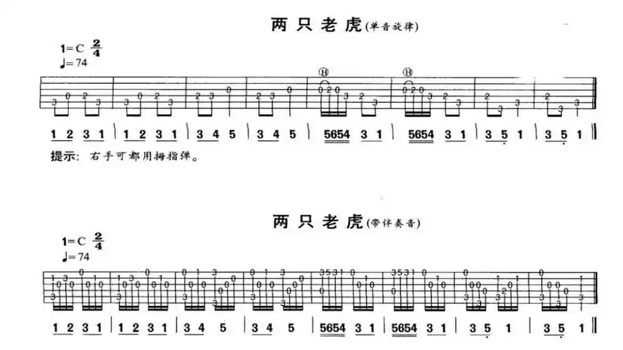 用吉他怎么弹两只老虎