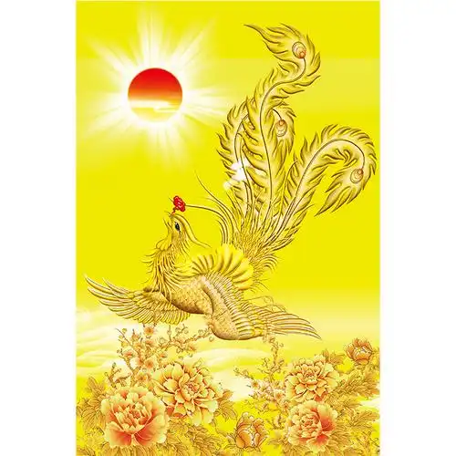 金凤凰装饰画牡丹凤凰太阳图吉吉祥鸟客厅办公室招财现代装饰画