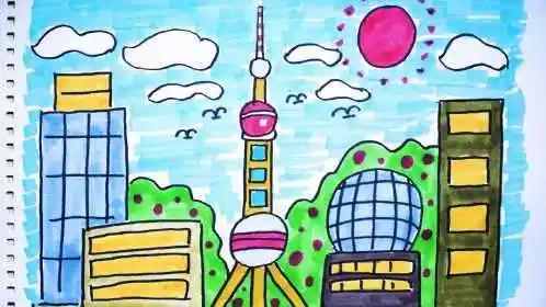 神笔简笔画美丽中国东方明珠儿童绘画图片早教场景教程