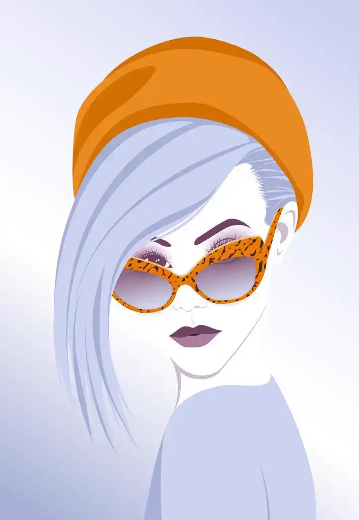 时尚女孩,戴墨镜的女孩时尚的程式化的插图