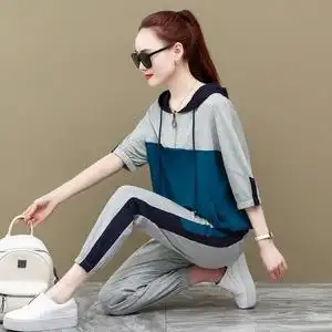 卫衣女夏薄款韩版时尚宽松半袖休闲套装女新款夏装两件套断码清仓