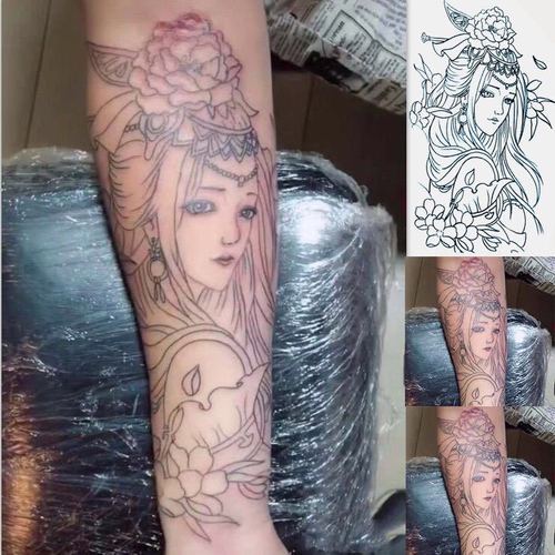 防水纹身贴割线刺青色般若艺男女逼真花臂手臂仿真刺青半臂520号十张