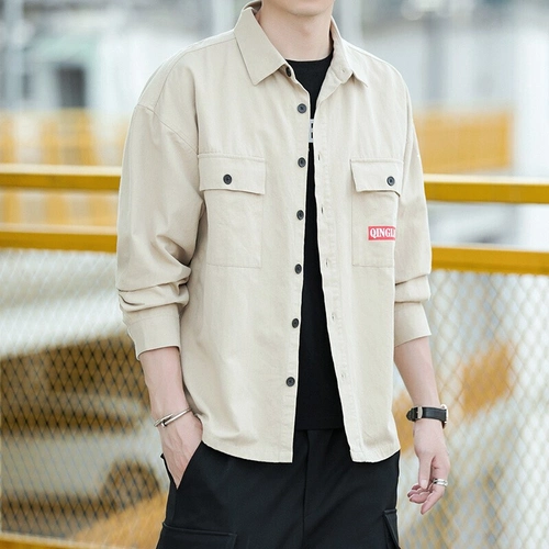 梵克公牛衬衫外套 男士帅气日系印花长袖衬衣男秋季休闲港风工装外套