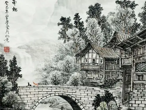 江南水乡水墨画