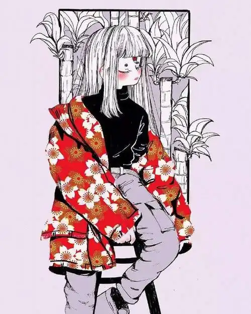 一组马克笔插画,美丽的吉他女孩