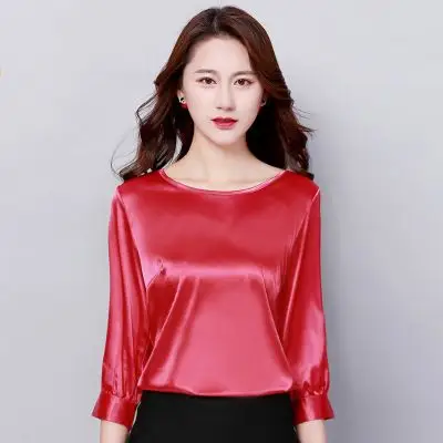 女真丝短袖上衣蓝色图片