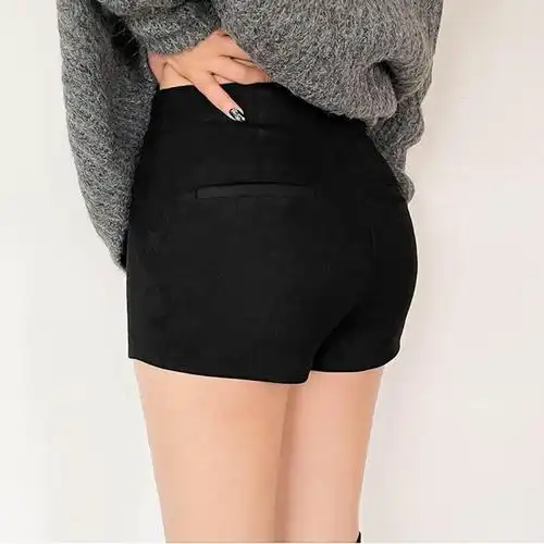 鹿皮绒高腰女紧身短裤秋季辣妹三分外穿打底裤黑色包臀百搭靴裤冬