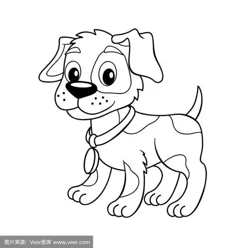 可爱的卡通小狗.小狗.黑白矢量插图着色书