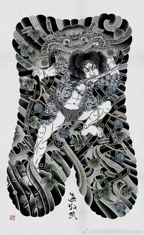 今日纹身图案推荐不同艺术家创作的张顺破水门#北京纹身##纹身设计