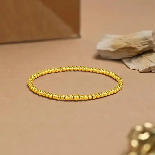 周六福5g黄金手串女计价足金经典气质玲珑小金珠手链情人节礼物