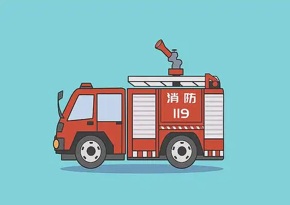 原创手绘红色扁平卡通风格消防车插画 psd