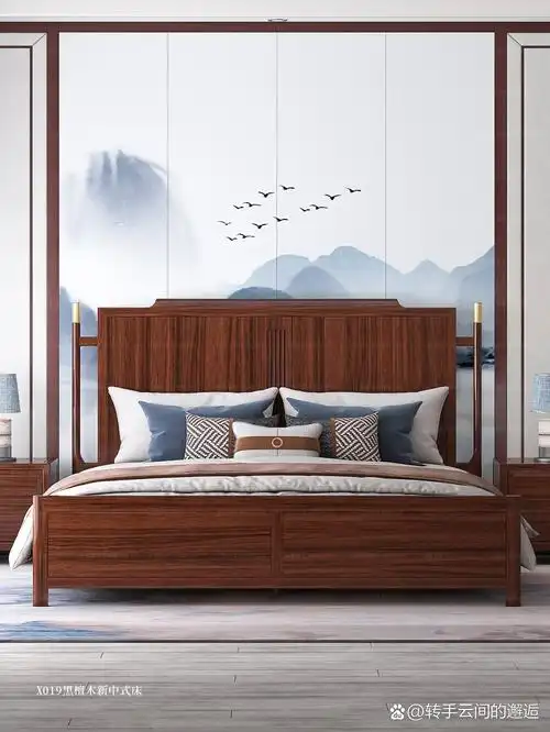 佛山源头工厂推荐①②款新中式黑檀木实木床 新中式实木家具怎么买?
