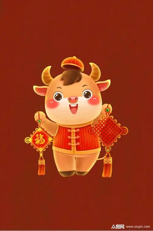 乐乐牛挂中国结牛年辛丑牛插画新年元素牛素材