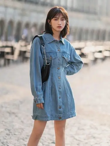 长袖牛仔裙连衣裙春装2021年新款女收腰lisa同款裙子