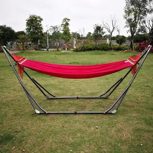 夏季吊床加厚黑色折叠架室内户外自驾游秋千可调支架网床沙滩 橙色网