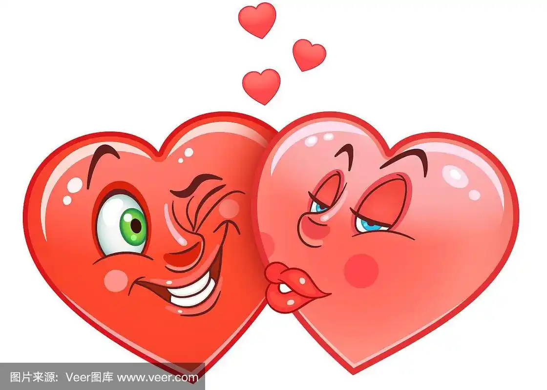 两颗红心在接吻.可爱的表情符号