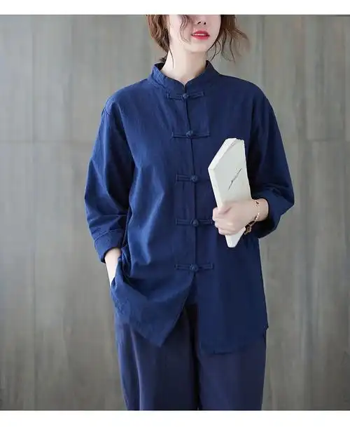 秋冬居士服女佛教衣服禅修打坐春夏中式棉麻复古盘扣禅意佛系立领唐装