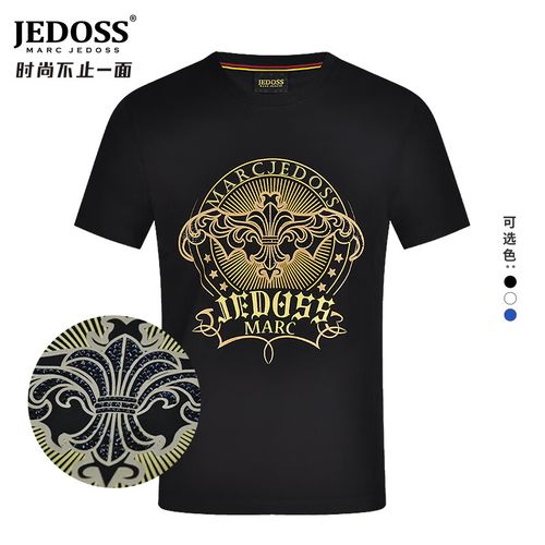 马克爵迪斯(marc jedoss)男装初春新款logo烫金烫钻修身短袖t恤潮am