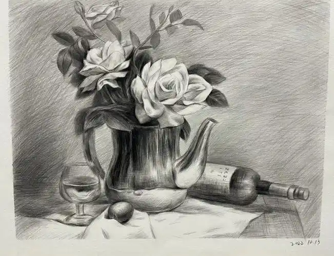 背景擦坏了,不怪我,纸的问题[doge]#素描画  #素描静物