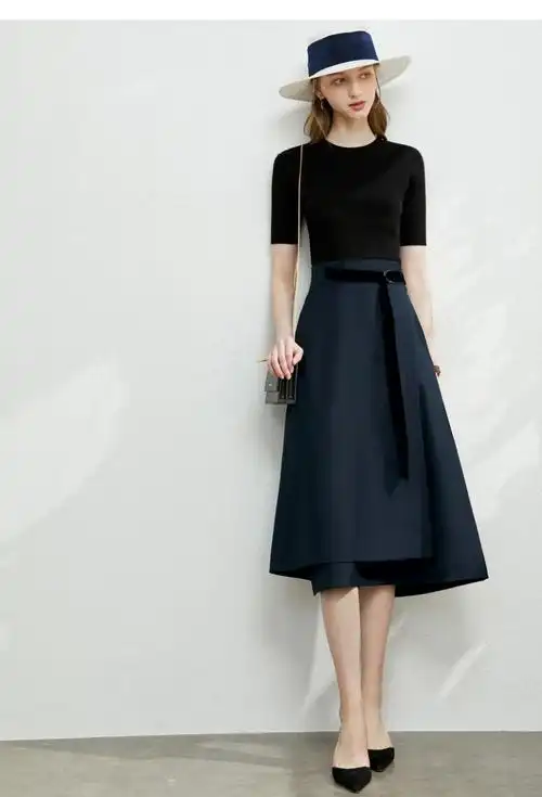 针织半身裙春夏款半身裙中长款女春秋新款不规则高腰显瘦字裙过膝大摆