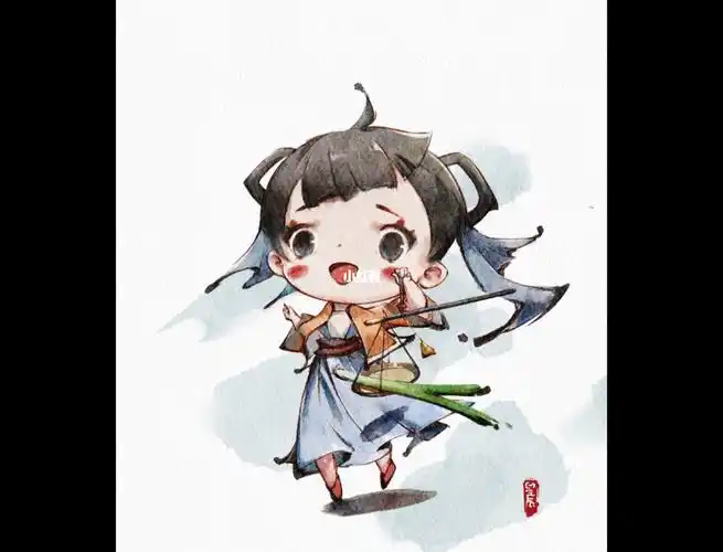 q版水墨古风人物速放过程