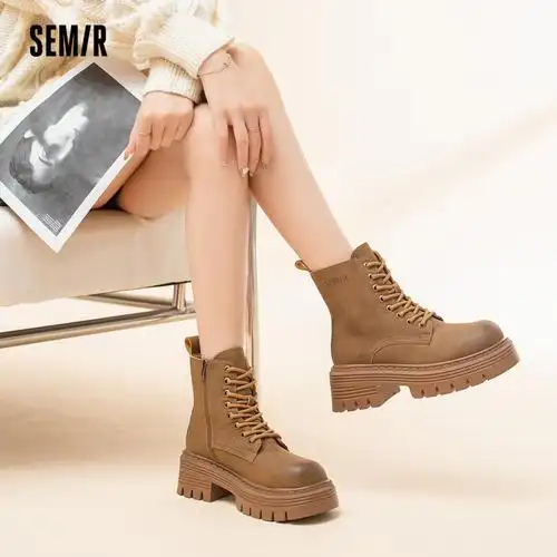 semir短筒马丁靴女秋季2023新款女鞋时尚短靴子厚底踢不烂大黄靴