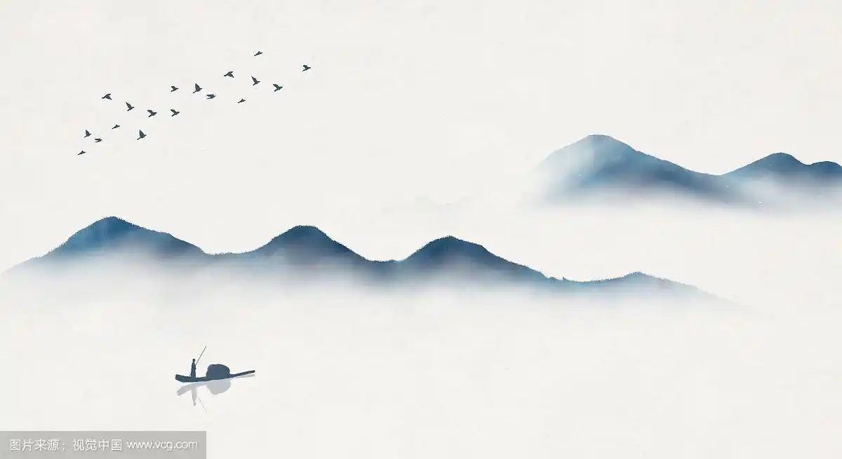 蓝色简约山水画