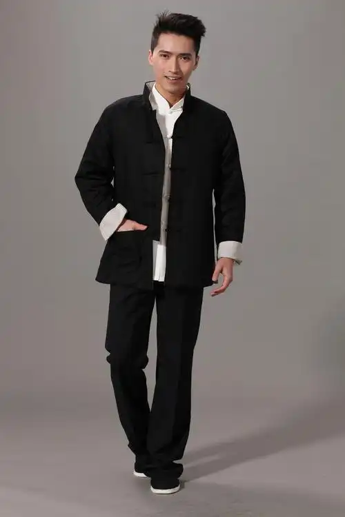 民族风汉服男士唐装春秋冬长袖外套棉麻两面穿中式上衣 黑加红