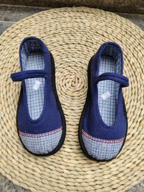 拼接款一字扣纯手工千层底布鞋