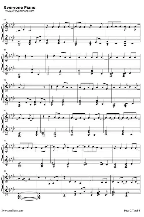 because of you钢琴谱_凯莉·克莱森kellyclarkson_因为你_凯莉·克莱