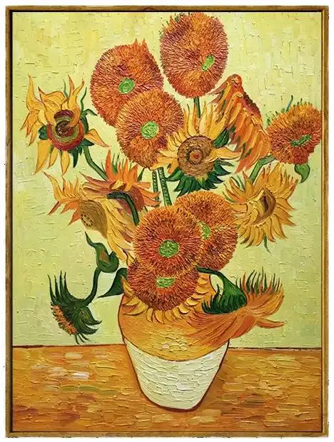 印象斑斓 梵高向日葵手绘油画 现代欧式花卉静物名画三联装饰画