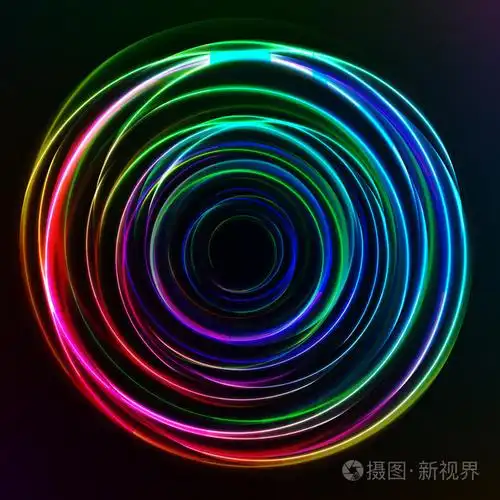 抽象的七彩光芒圈在深色背景上