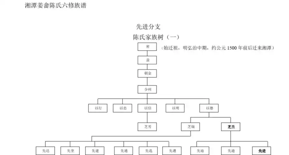 家族树(先进分支) 湘潭姜畲陈氏六修族谱 先进分支 陈氏家族树(一)