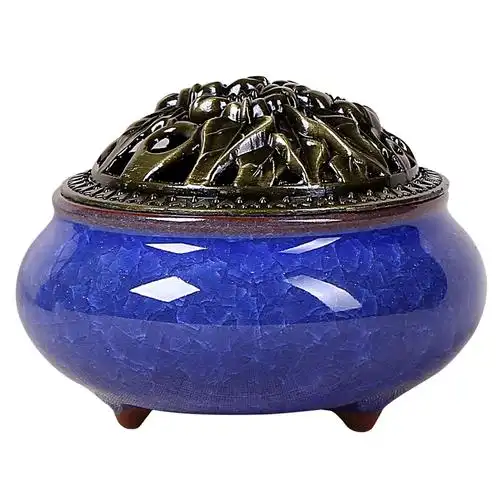 宝石蓝送10粒塔香哥窑青瓷香炉塔香香炉香薰炉盘香香炉陶瓷创意小香炉