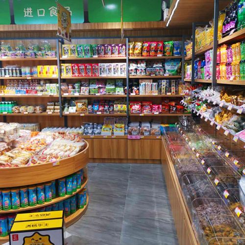 零食货架小食食品展示架超市小卖部单面靠墙钢木超市货架