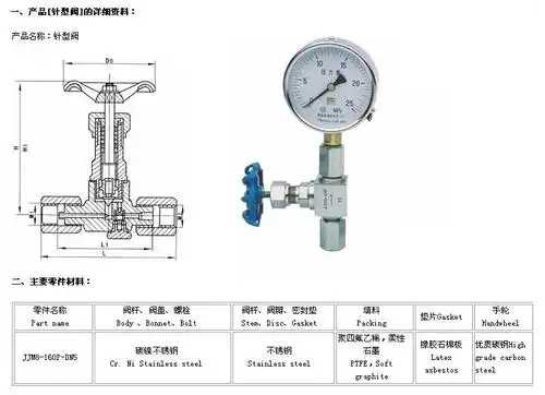 不锈钢压力表针型阀