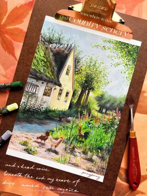 油画棒田园风光后附步骤