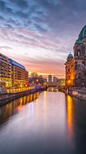德国,柏林,建筑物,房屋,河流,灯光,夜晚 iphone 壁纸