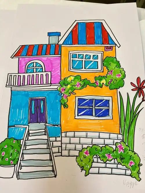 中级班高级班1-4年级小别墅美丽的房子水彩