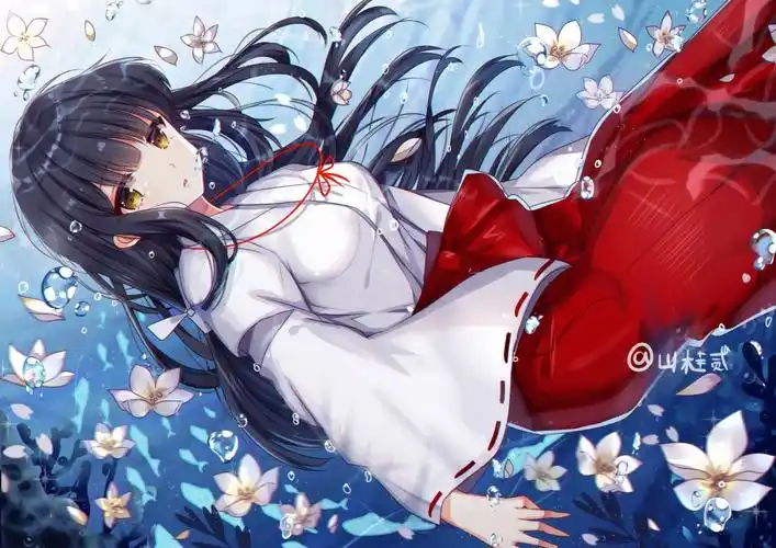 水花瓣长发美女红色裙子4k动漫图片