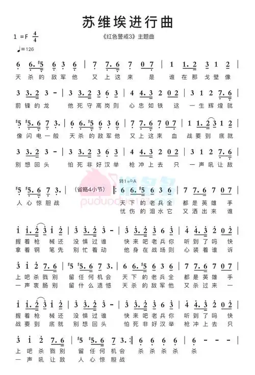 《苏维埃进行曲》吉他谱c调简谱1