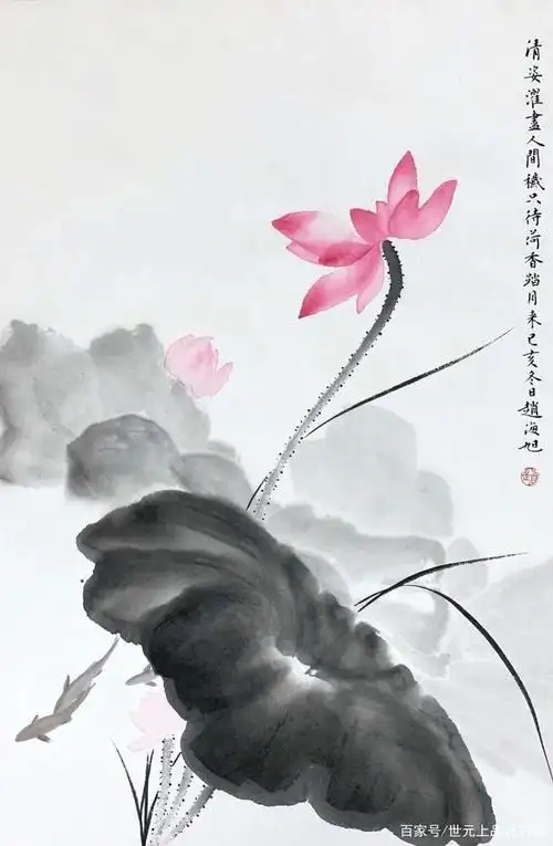 赵海旭禅意花鸟小品:清风雅趣荷塘莲花,娇艳荷花盛开,清风徐徐,阵阵