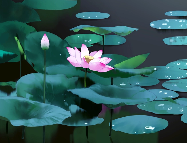 我们分别吸取图片荷叶一处亮部的色值和一处暗部的色值(亮部)(暗部)