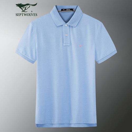 七匹狼短袖t恤男夏季新款商务休闲中青年男装小狼标翻领纯棉体恤衫