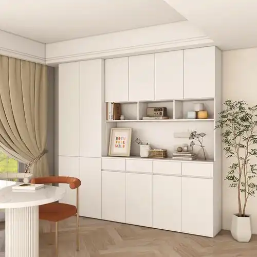 轻奢奶油风餐边柜一体靠墙客厅厨房到顶酒柜简约现代收纳实木定制