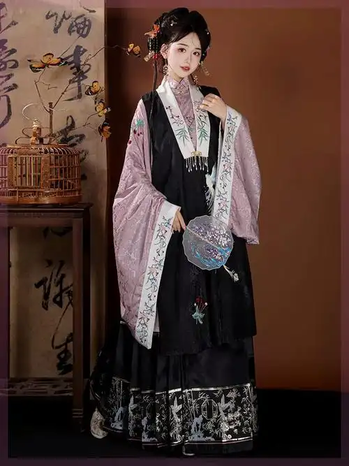 日常套装原创汉服女明制立领长衫秋冬比甲马面裙重工刺绣古装新品